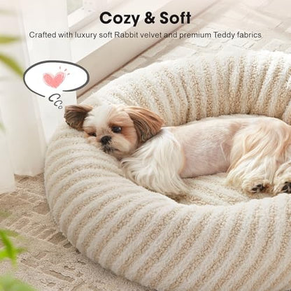 MIXJOY Dog Beds for Small Dogs, Washable Dog Bed with Removable Cover, Small Cat Bed for Indoor Cats, Calming Soft Dount Pet Beds with Anti Slip Bottom, Cute Puppy Beds, 23"x23"x8", White