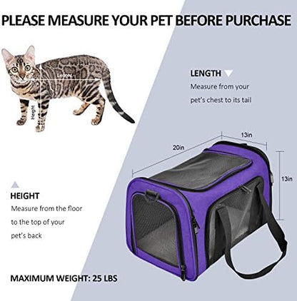 Henkelion Large Cat Carriers Dog Carrier Pet Carrier for Large Cats Dogs Puppies up to 25Lbs, Big Dog Carrier Soft Sided, Collapsible Travel Puppy Carrier - Large - Purple