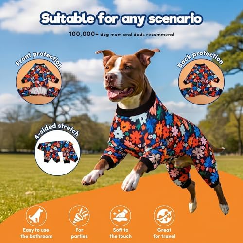 LovinPet Large Dog Clothes, Dog PJS, Wild Daisy Black Print, XL