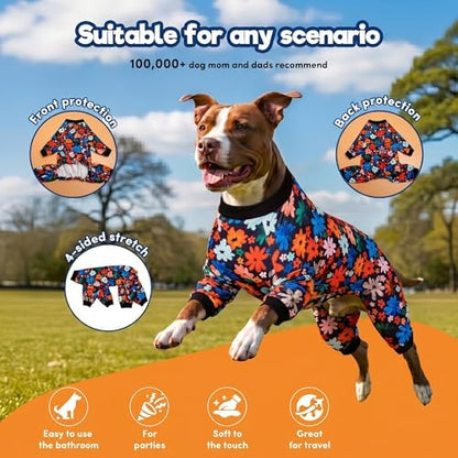 LovinPet Large Dog Clothes, Dog PJS, Wild Daisy Black Print, XL