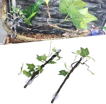 Reptile Corner Branch, 2 pcs Plastic Strong Durable Imitation Bendable Jungle Climbing Vine Suction Cup Design Flexible Terrarium Plant Decoration for Amphibian Lizard Snake Gecko Bearded Dragon Cage