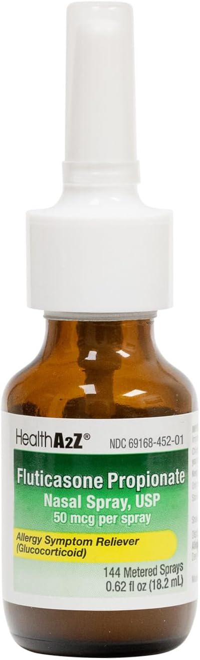 HealthA2Z® Fluticasone Propionate Nasal Spray | 50 mcg per Spray | 24 Hour Allergy Relief | 144 Sprays | 0.62 fl oz. (18.2mL) (0.62 fl oz. (Pack of 1))