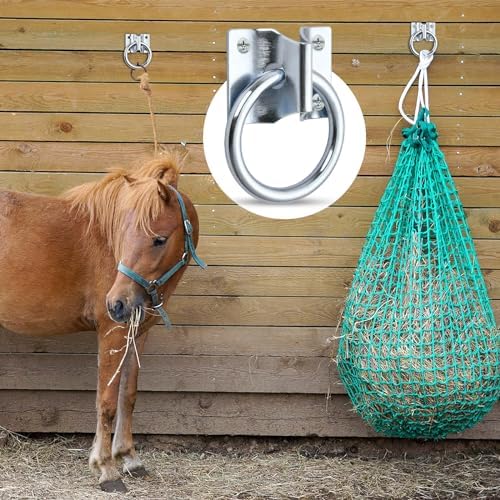 10 Pcs Cross Tie Ring Set, Horse Trailer Tie Ring with 10 Spring Snap Hook and 40 Screws, Tie Down Ring for Stall, Trailer, Barn, Racetrack, Pasture