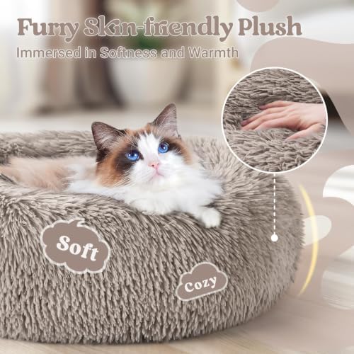 rabbitgoo Calming Cat Beds for Indoor Cats, 20 inches, Khaki