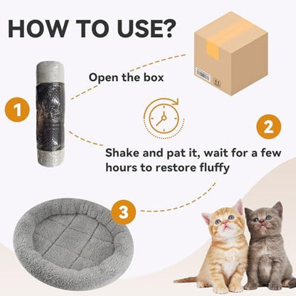 Cat Bed Mat for Indoor Cats, 15.75" Round Pad with Pillow Around, Self Warm Pet Bed for Cats Dogs Rabbit Curling Sleep/Nap, Antiskid Bottom, Washable, Medium
