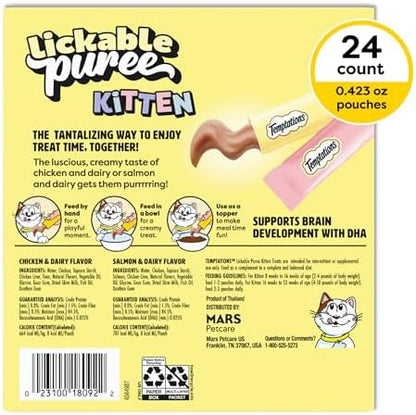 Temptations Lickable Puree Kitten Cat Treats, Chicken & Salmon, 24 Count