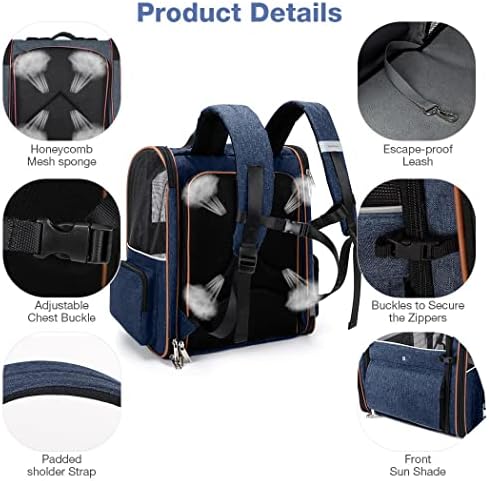 Large Cat Backpack Carrier Expandable Pet Carrier Backpack for Small Dogs Medium Cats Fit Up to 18 Lbs, Dog Backpack Carrier, Foldable Puppy Backpack Carrier for Travel, Hiking,Blue