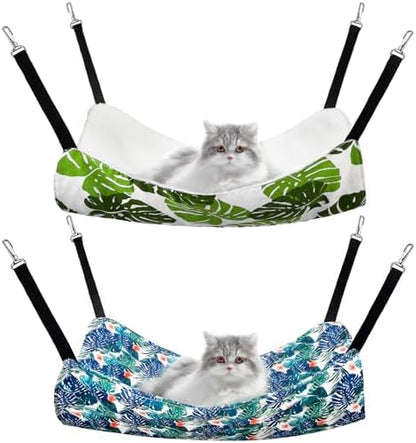 Jetec 2 Pack Cat Hammock for Cage, Monstera Leaf, M