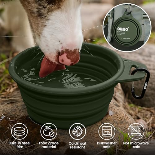 OHMO Small Collapsible Dog Bowls, Steel Rim, 12oz, 2pcs, Camo&Sage Green