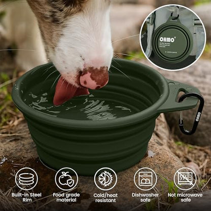 OHMO Small Collapsible Dog Bowls, Steel Rim, 12oz, 2pcs, Camo&Sage Green