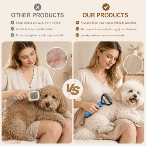 Deshedding Brush for Dogs and Cats,Undercoat Rake Pet Brush for Long Hair,Professional Deshedding Tool, Ideal For Medium Or Long Haired BreedsGrooming Tool for Thick Coats (Pink)