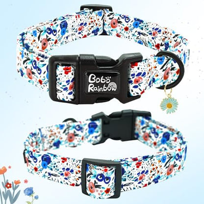 Dog Collar-Cute Flower Adjustable Pet Collars Soft Comfortable Puppy Collar Blue Cotton Dog Collars Durable Necklace Gift for Medium Dogs
