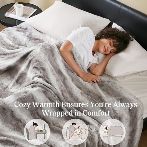 Madison Park Zuri Ultra Soft Faux Fur Twin Blanket Reversible, Grey