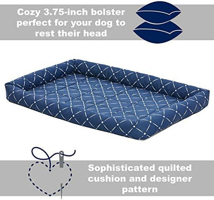 Midwest Homes for Pets 40248-BLD Quiet Time Couture Ashton Bolster Pet Bed, X-Large Dog/48, Blue