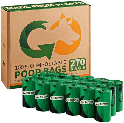 Certified Home Compostable Dog Poop Bags, 270 Extra Thick Bags (18 Rolls)