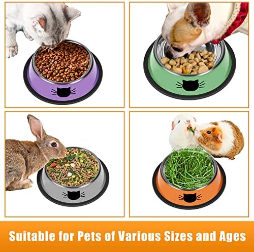 Serentive 3Pcs Cat Bowls, Non-Slip Stainless Steel, 7 Oz, Suitable for Indoor Pets, Removable Rubber Base, Lovely Color