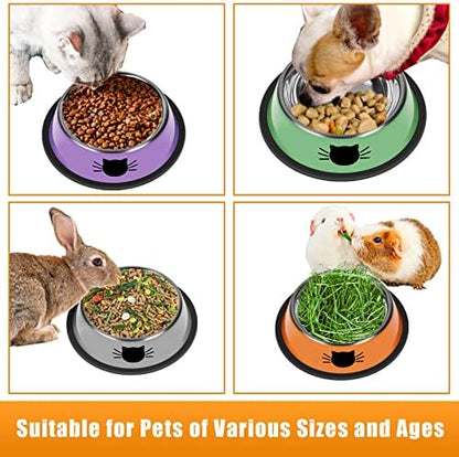 Serentive 3Pcs Cat Bowls, Non-Slip Stainless Steel, 7 Oz, Suitable for Indoor Pets, Removable Rubber Base, Lovely Color