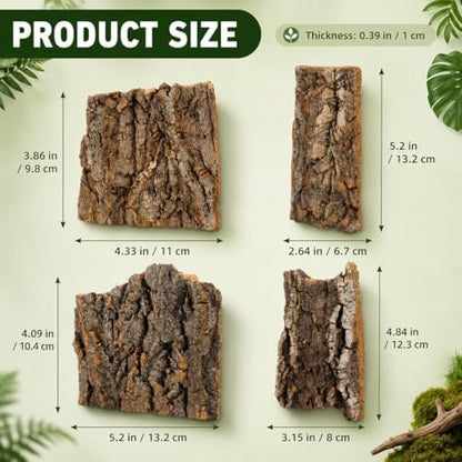 SHINEOFI 4 Pack Natural Cork Bark Reptile Hides for Terrariums