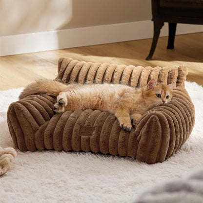 Bedsure ComfyFleece™ Shown on TV Fluffy Cat Couch for Pets,24in Camel Brown