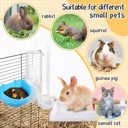 19 Pcs Rabbit Starter Kit Small Bunny Litter Box Animal Grooming Kit Water Bottle Bunny Toys Hay Feeder Bowl Blankets with Cleaning Set for Guinea Pig Rabbit Accessories (White)