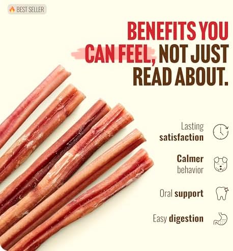 Natural Farm Odor-Free Bully Sticks (12”, 8oz) All-Natural Long-Lasting Chews, 100% Beef Pizzle, Grass-Fed, Grain-Free, Hormone-Free, Protein for Muscle Development & Energy, Perfect for Large Dogs