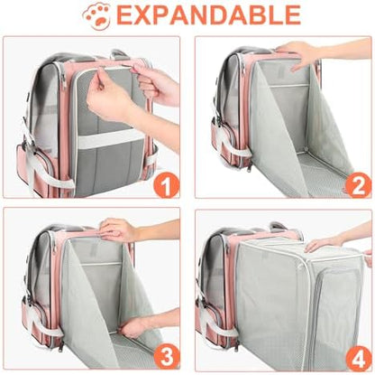 Texsens Innovative Traveler Bubble Backpack Pet Carriers for Cats and Dogs (Expandable-Pink)