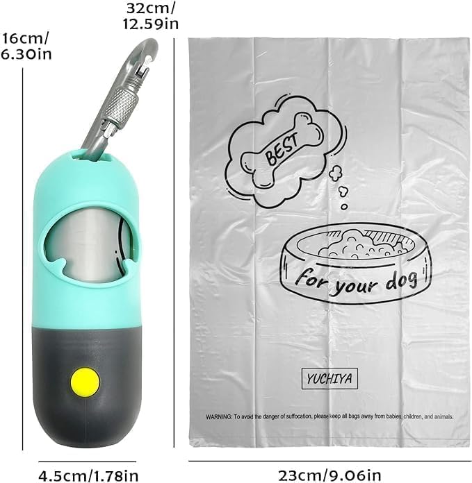 YUCHIYA Dog Poop Bag Holder Dispenser with LED Flashlight(Mint Green)