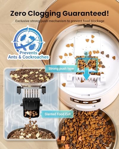 Automatic Cat Feeder for 3 Cats, 6L/25 Cups Smart WiFi Pet Feeder, Strong Anti-Jam System, Dual-Effect Desiccant Cat Food Dispenser, with 10S Voice Recorder for Cats and Small Dog(White)