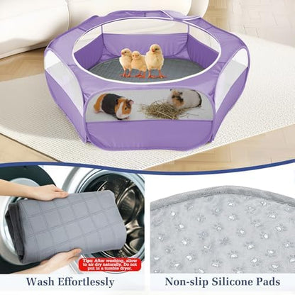 Pawaboo 2-in-1 Small Animals Playpen with Pad, Purple+Gray