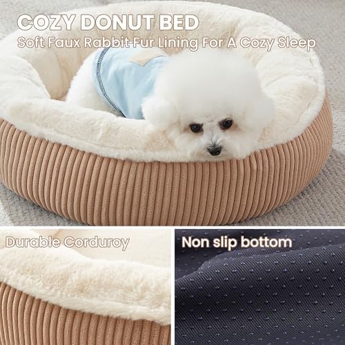 23 inches Calming Donut Dog Bed for Small Dogs,Brown