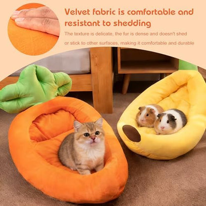 Rabbit Bed Warm Small Dog Cat Sleeping Carrot Banana Beds Bunny Bed Guinea Pig Hideout Bed Thick Soft with Removable Mat,Machine Washable Guinea Pig Cushion (Banana（18.5 * 11.02 * 3.94）)