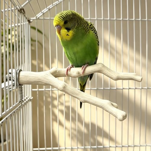 3 Pack Bird Perches for Cage, Bird Cage Accessories Branch Style Bird Stand with Mounting Hardware, Textured Climbing Perches for Budgie Cockatiels Finches Small Birds Plastic