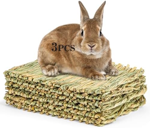 Sukh Bunny Mat for Rabbits - 3 Pack Natural Woven Rabbit Grass Mats