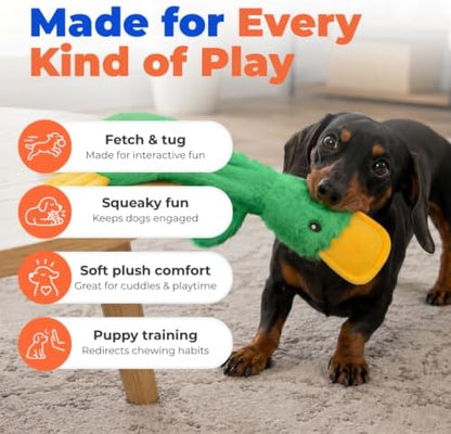 Best Pet Supplies Interactive Squeaky Dog Toy - Crinkle Duck, Green