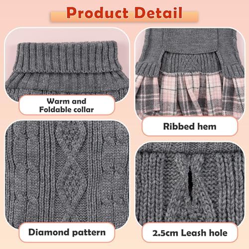 YUDODO Small Dog Sweater Dress with Bowtie Turtleneck - Knitted Pet Clothes