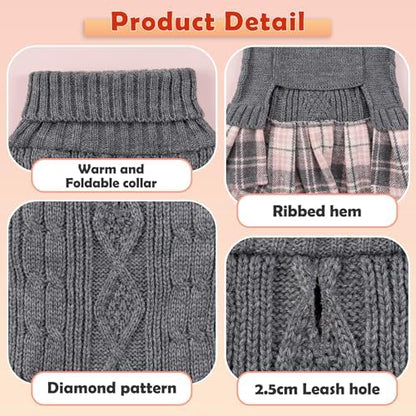 YUDODO Small Dog Sweater Dress with Bowtie Turtleneck - Knitted Pet Clothes