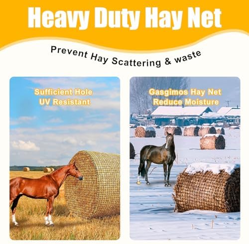 6x6ft Round Bale Hay Net for Horses - Large Size Thick & Durable, Black Nylon Net with 1.75 inch Holes - Square Slow Feed Hay Nets for Horses and Goats - Healthier Feeding Solution.