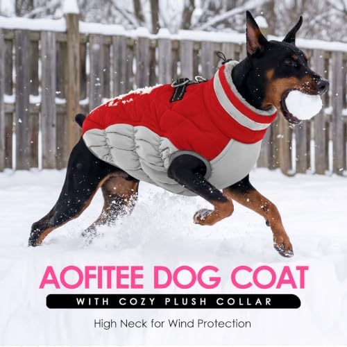 AOFITEE Dog Coat for Large Dogs Waterproof Dog Winter Jacket with Harness