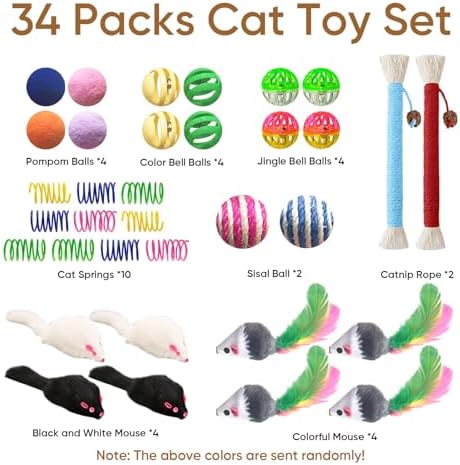 Cat Toys for Indoor Cats, 34 Pack Interactive Cat Toy Set for Kitten
