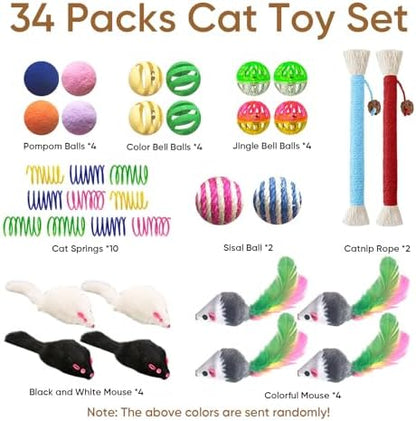 Cat Toys for Indoor Cats, 34 Pack Interactive Cat Toy Set for Kitten