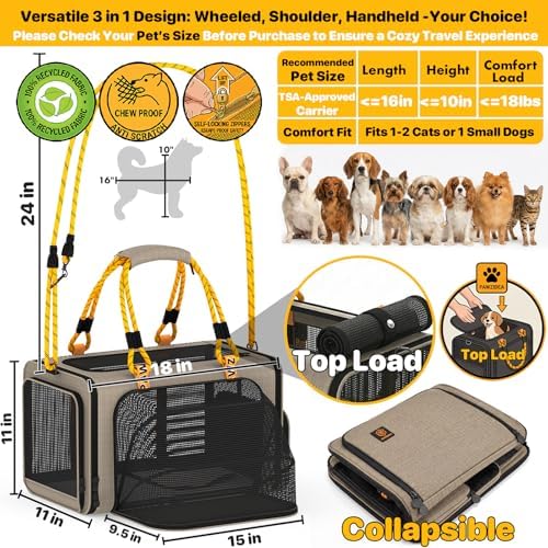 PAWZIDEA Expandable Pet Carrier for Small Cats & Dogs, TSA Airline Approved