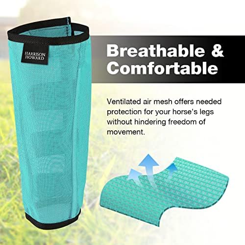 Harrison Howard Loose Fitting Fly Boots UV-Protective Extra Tough Mesh Ventilated Four Fasteners Stay-on Design Protect Horse Legs & Stomp-Reducing Set of 4 Mint Yearling