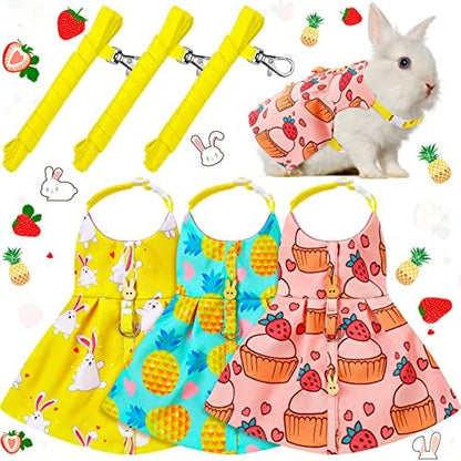 3 Sets Rabbit Bunny Harness and Leash Gift, Cake, Animal, Pineapple