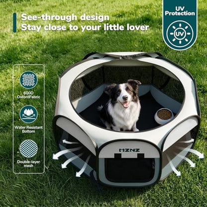 Dog Playpen, Portable Puppy Pet Crate Indoors for Small/Medium/Large Dogs Cats Rabbits, Foldable Dog Cage Enclosure for Outdoor, Pop Up Dogs Tent Kennel with Carrying Case, Grey