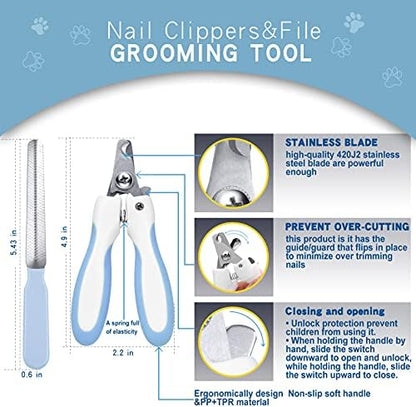 Deshedding Dog Brush - Undercoat Rake for Cats & Dogs - Double Sided Brush for Shedding and Dematting Comb Grooming Tool kit - Nail Clipper & Nail File
