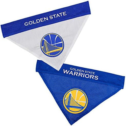 Pets First NBA DOG BANDANA - GOLDEN STATE WARRIORS REVERSIBLE PET BANDANA. 2 Sided HOME & AWAY Sports Bandana with a PREMIUM Embroidery TEAM LOGO, Small/Medium.