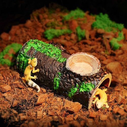 Pet Reptile Caves Hideout with Food Dish Bowl, Terrarium Ornament Habitat Shelter Decor, for Snake, Leopard Gecko, Lizard, Hermit Crab, Spider, Amphibians, Frogs, Crested Gecko, Aquarium Fish