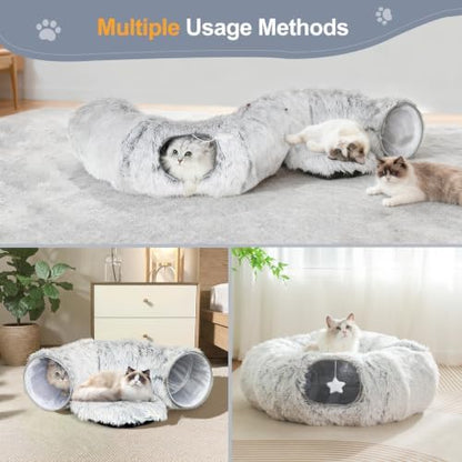 Cat Tunnel Bed for Indoor Cats, Zipper-Style Warm Soft Cat Donut Tunnel Toy
