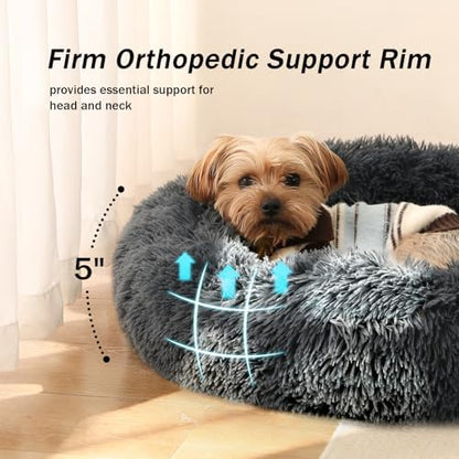 NOYAL Donut Dog Bed for Small Medium Pets, Plush Calming Faux Fur