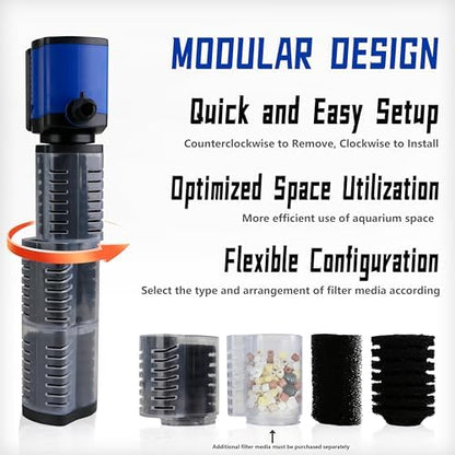 coospider-repta Aquarium Filter for 100-300 Gallons Tank, Powerful 660GPH Internal Fish Tank Filter, Pump Submersible Filter with Sponge for Large Fish Tanks, Turtle Tanks